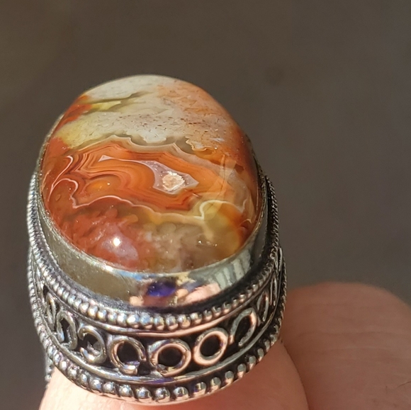 New Oversized Crazy Lace Agate 925 Silver Statement Ring. - Picture 10 of 15